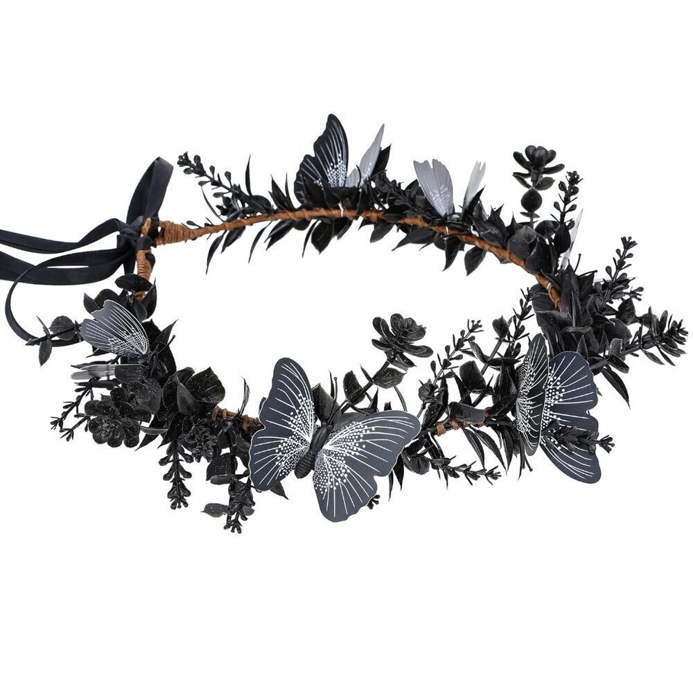 Black Butterfly Flower Crown Fairy Headband Halloween Renaissance Costume Access